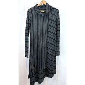 CHALET et Ceci S Asymmetric Cowl Neck Dress Long Sleeve Striped Gray Green Black